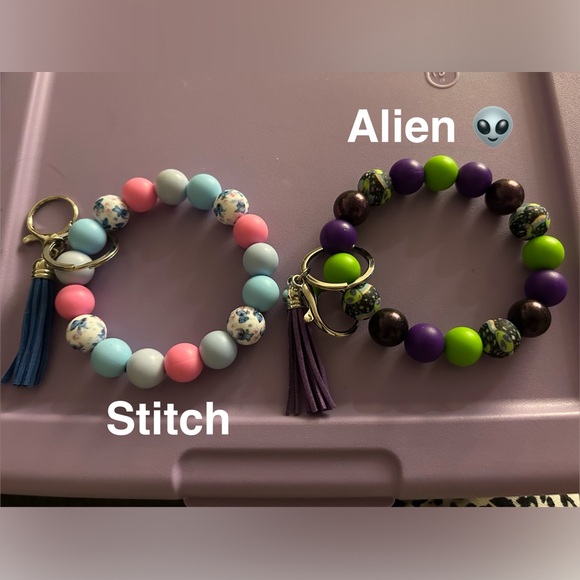 Hand Crafted Accessories - Hand Crafted Beaded Keychain Bracelets - Pink, Blue, Purple, Gold